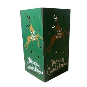 NWT 2 LED Changing Color Wood Lantern Merry Christmas  Reindeer